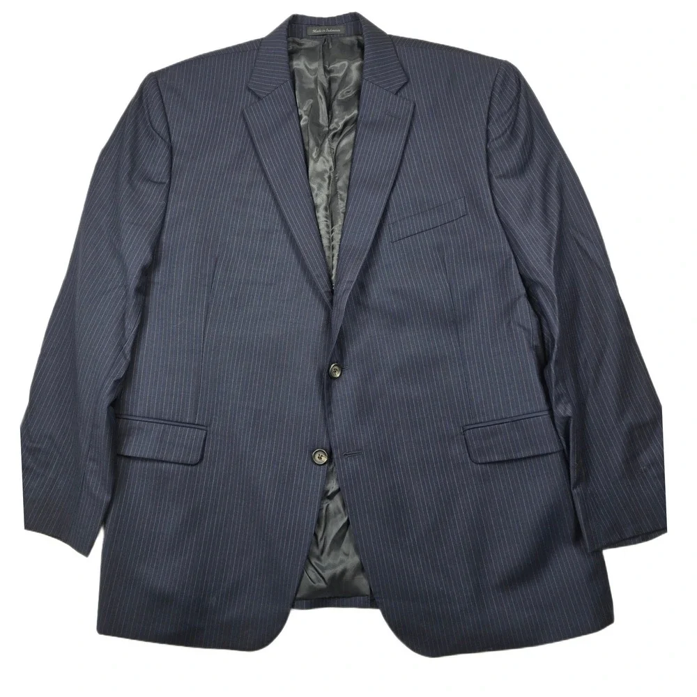 LRL Ralph Lauren Suit‎ Jacket Mens 44R Navy Blue Pinstripe Wool Blend Blazer